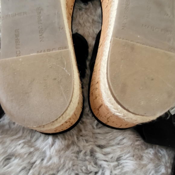 Marc Fisher Faitful Black Leather Platform Espadrille Sandals Size 10 - Picture 7 of 10